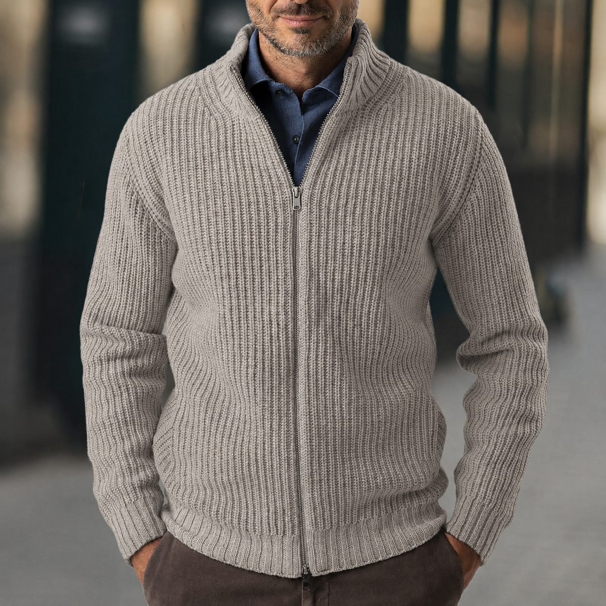 Frederick | Men's Full Zip Ribbed Sweater