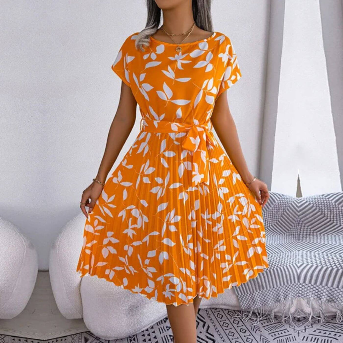 Gina | Women's Pleated A-Line Midi Dress