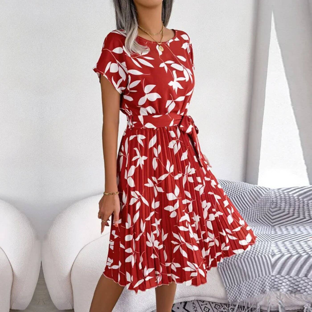 Gina | Women's Pleated A-Line Midi Dress