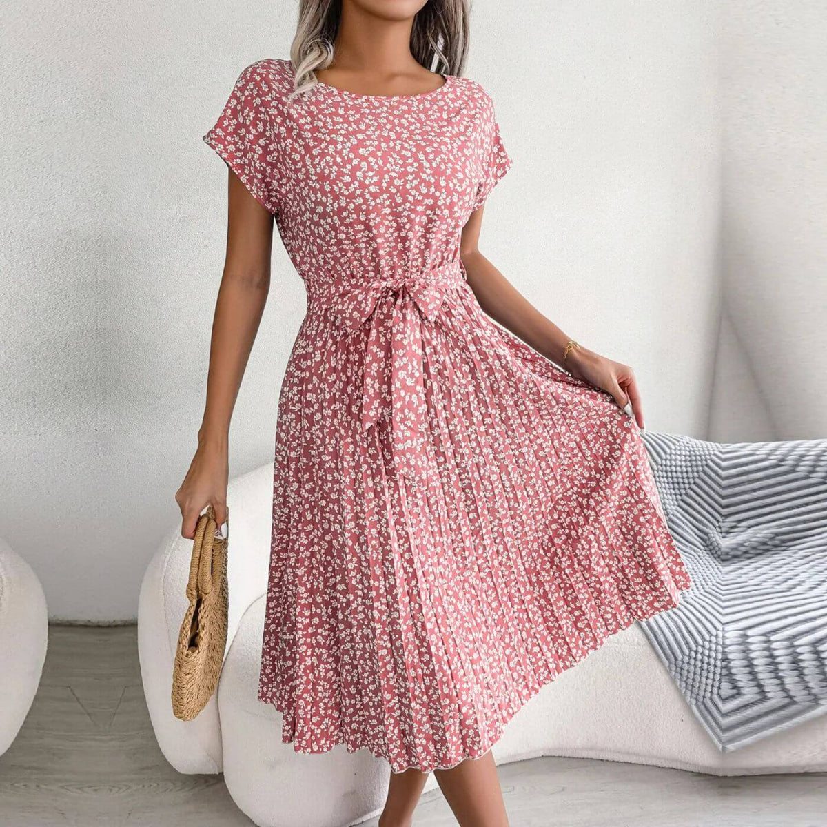 Gina | Women's Pleated A-Line Midi Dress