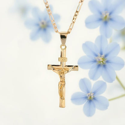 Gold Necklace with Adjustable Figaro Chain, Hypoallergenic