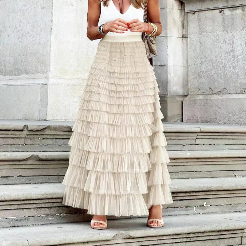 Gwen | Women's High-Waisted Tiered Maxi Skirt