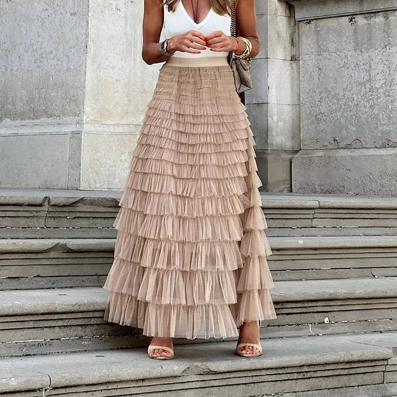 Gwen | Women's High-Waisted Tiered Maxi Skirt