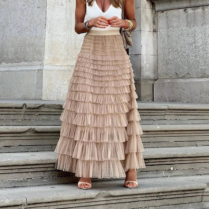 Gwen | Women's High-Waisted Tiered Maxi Skirt