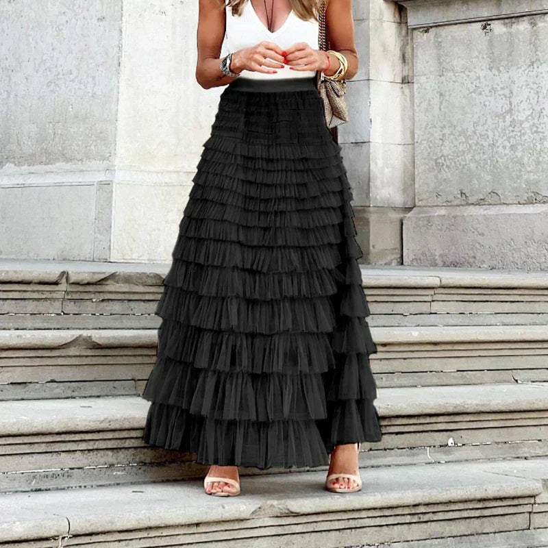 Gwen | Women's High-Waisted Tiered Maxi Skirt