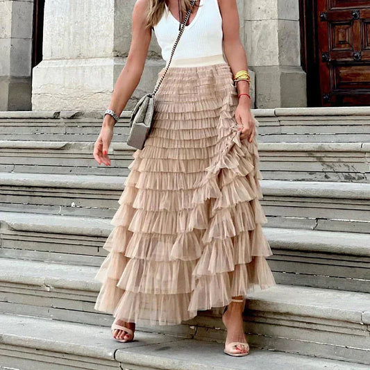 Gwen | Women's High-Waisted Tiered Maxi Skirt