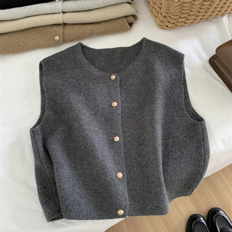 Hallie | Women's Button Front Sleeveless Sweater Vest
