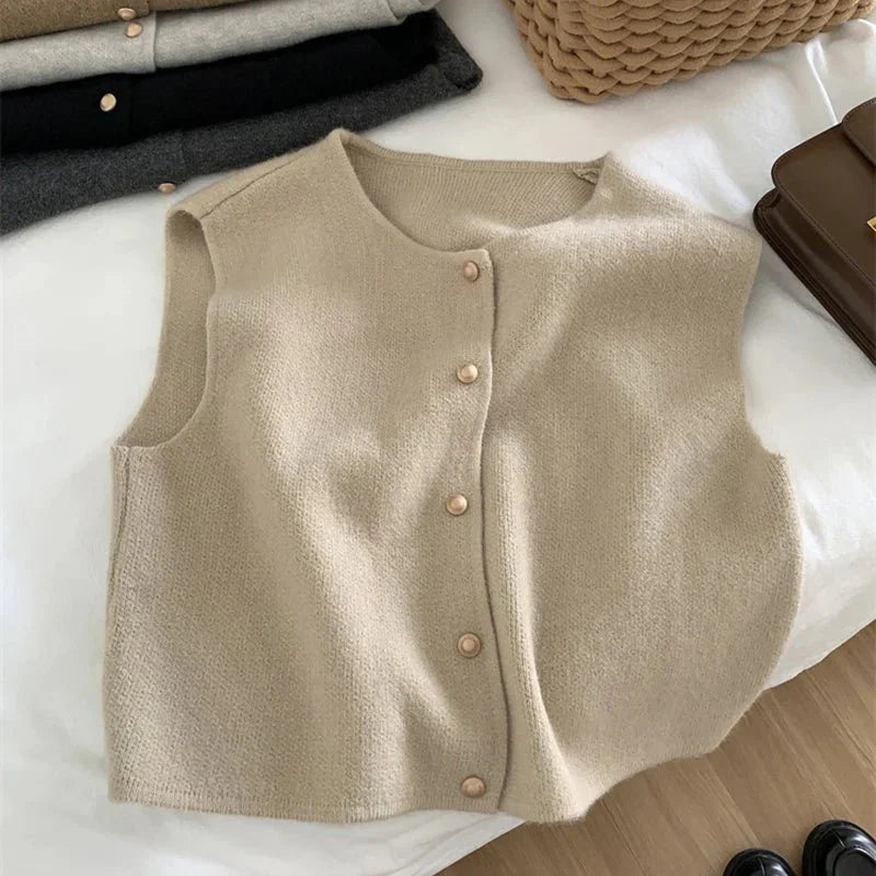 Hallie | Women's Button Front Sleeveless Sweater Vest