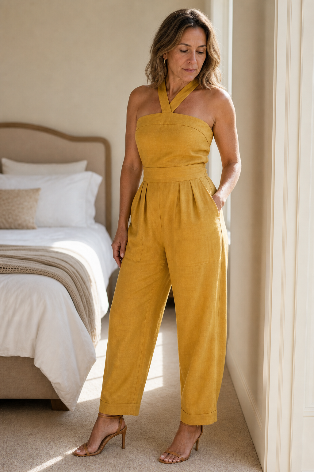 Halter-Neck Wide-Leg Jumpsuit with Defined Waist