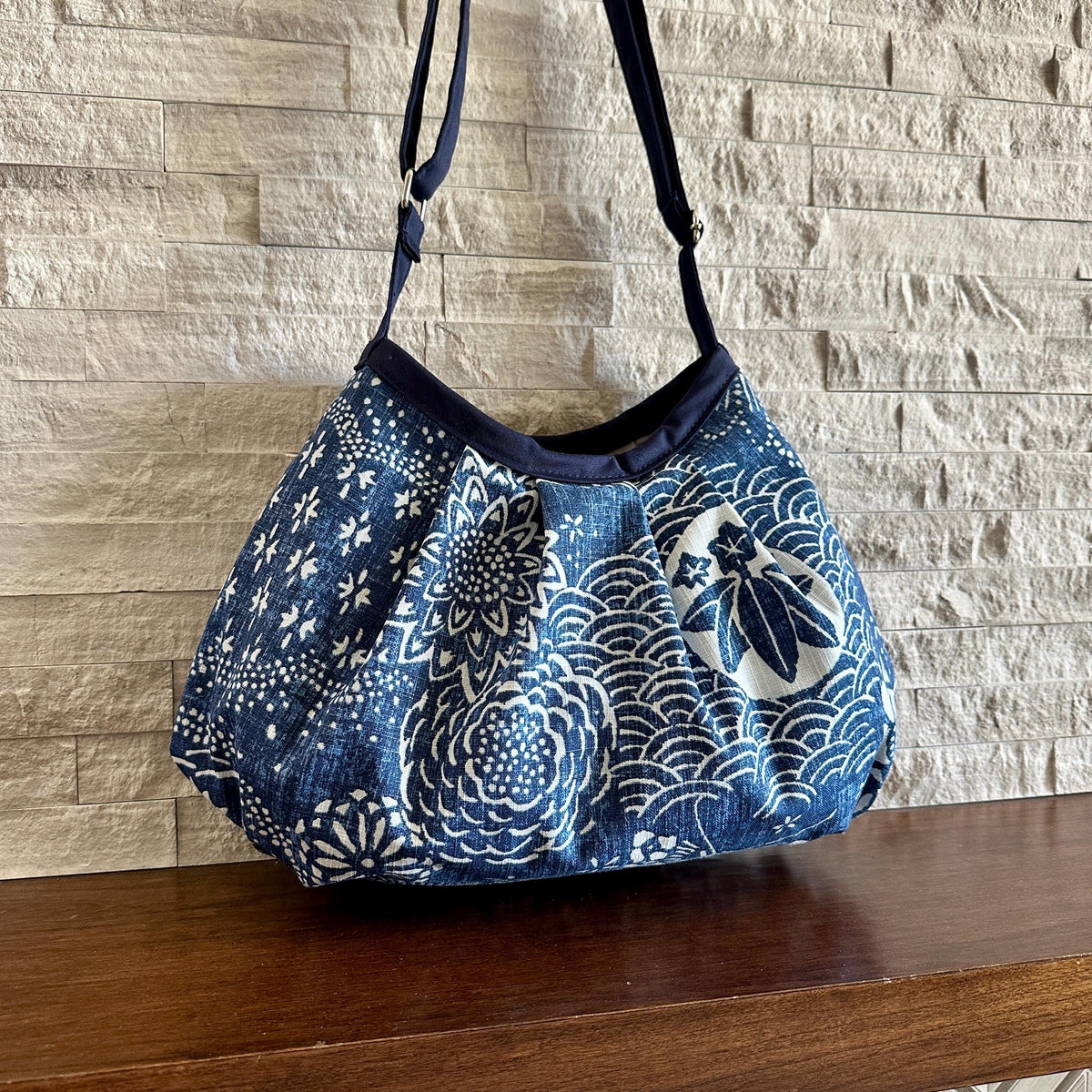 Pleated Hobo Bag - Indigo Tide Bloom