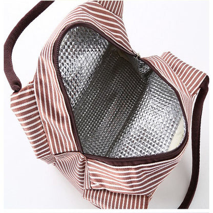 Insulated Striped Fabric Lunch Bag