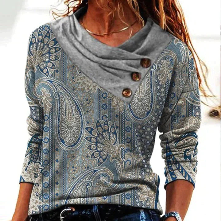 Irene | Women's Long Sleeve Cowl Neck Printed Blouse