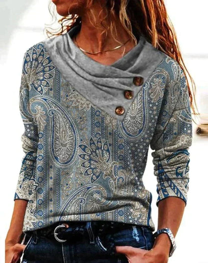 Irene | Women's Long Sleeve Cowl Neck Printed Blouse