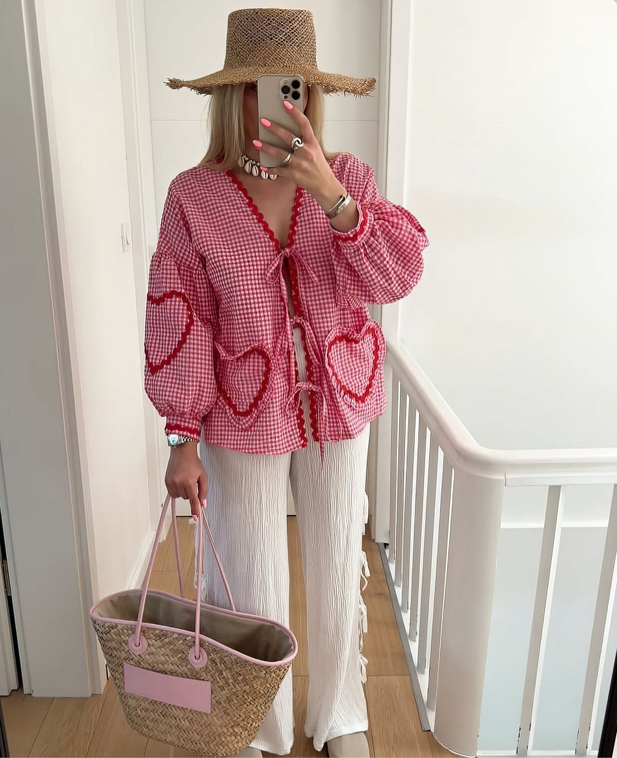 Ivy | Women's Open Front Gingham Blouse