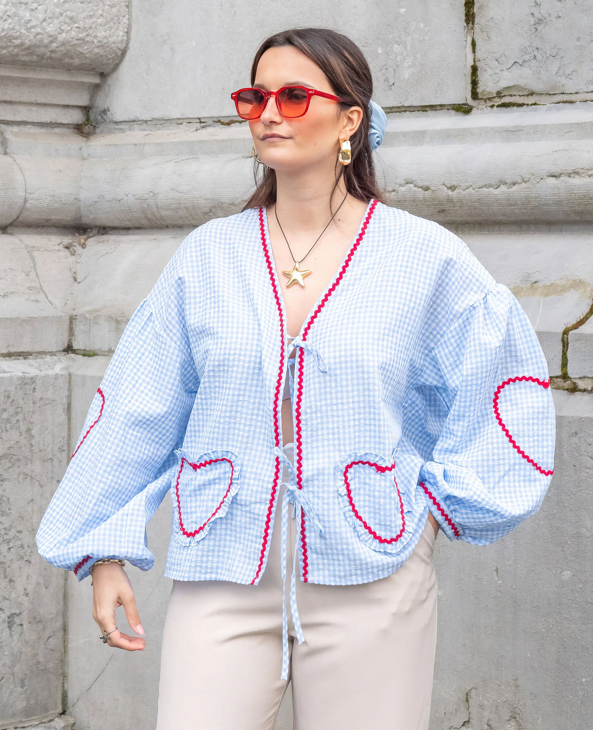 Ivy | Women's Open Front Gingham Blouse