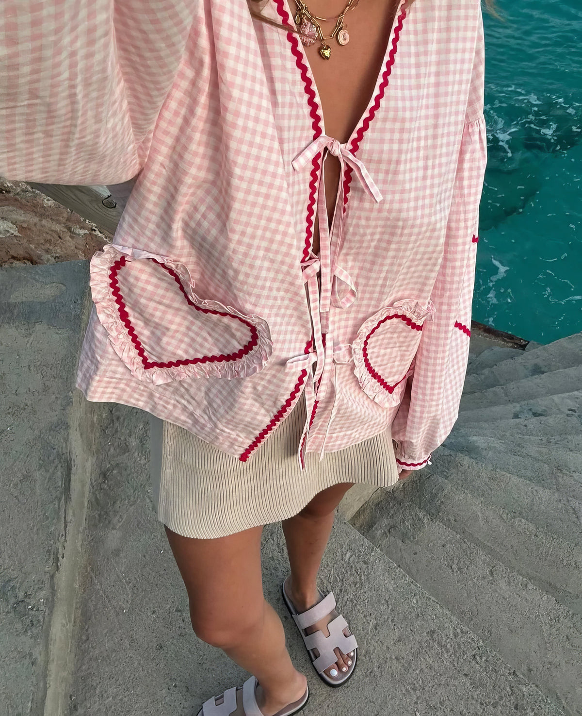 Ivy | Women's Open Front Gingham Blouse