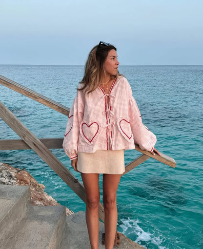 Ivy | Women's Open Front Gingham Blouse