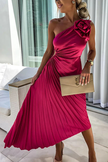 Jane | Women's One Shoulder Pleated Midi Dress