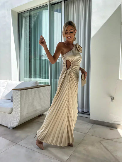 Jane | Women's One Shoulder Pleated Midi Dress