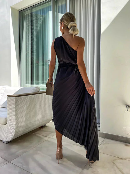 Jane | Women's One Shoulder Pleated Midi Dress