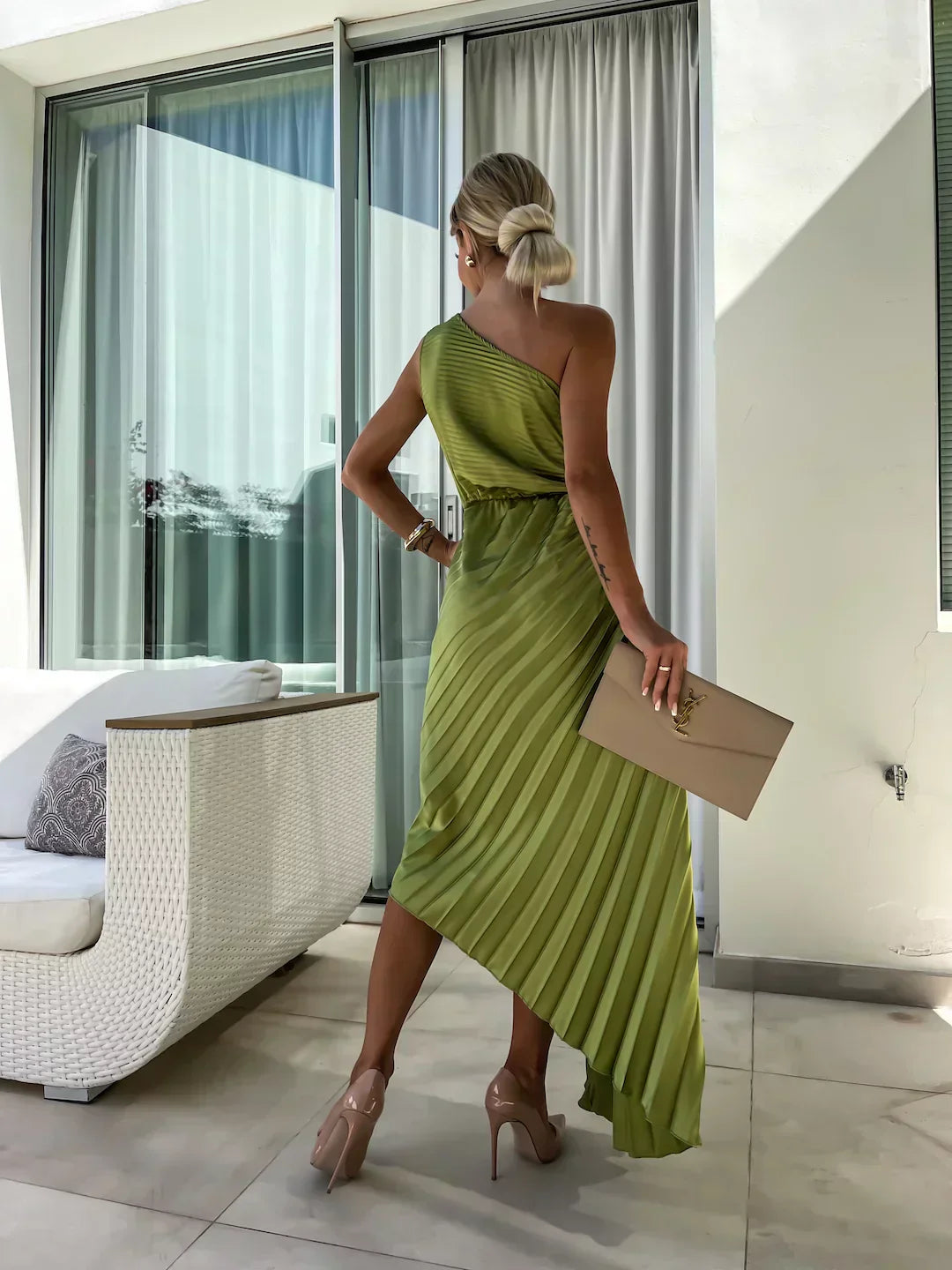 Jane | Women's One Shoulder Pleated Midi Dress