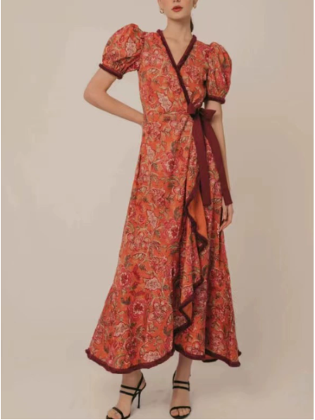 Janice | Women's V-Neck Wrap Midi Dress
