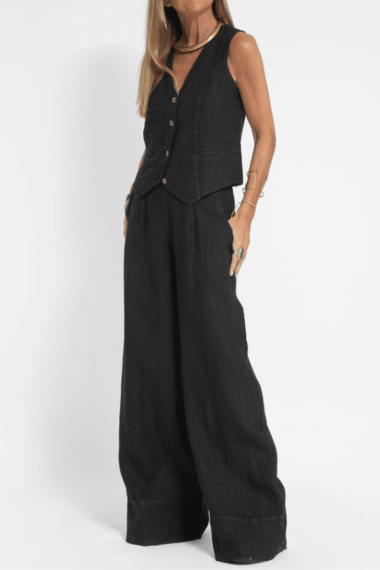 Jennifer | Women's Button-Front Sleeveless Vest and Wide Leg Pants Set