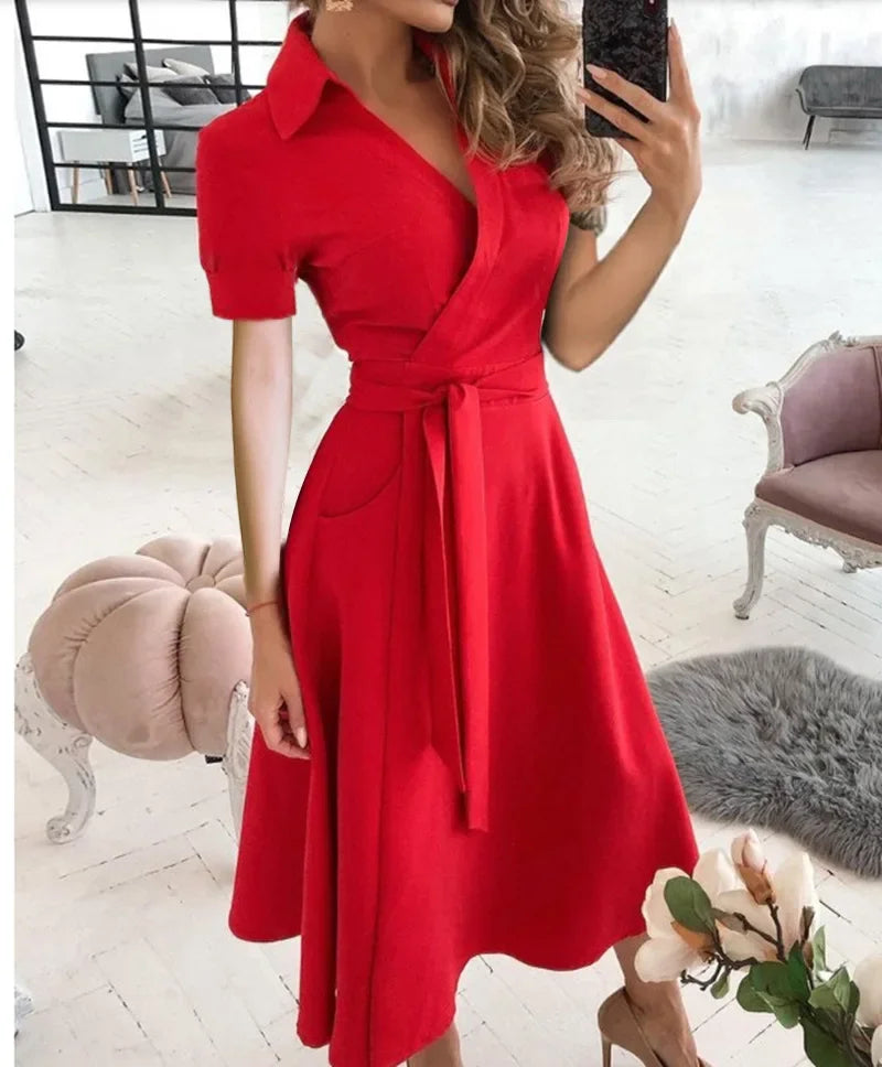Judy | Women's Tie Waist A-Line Midi Dress