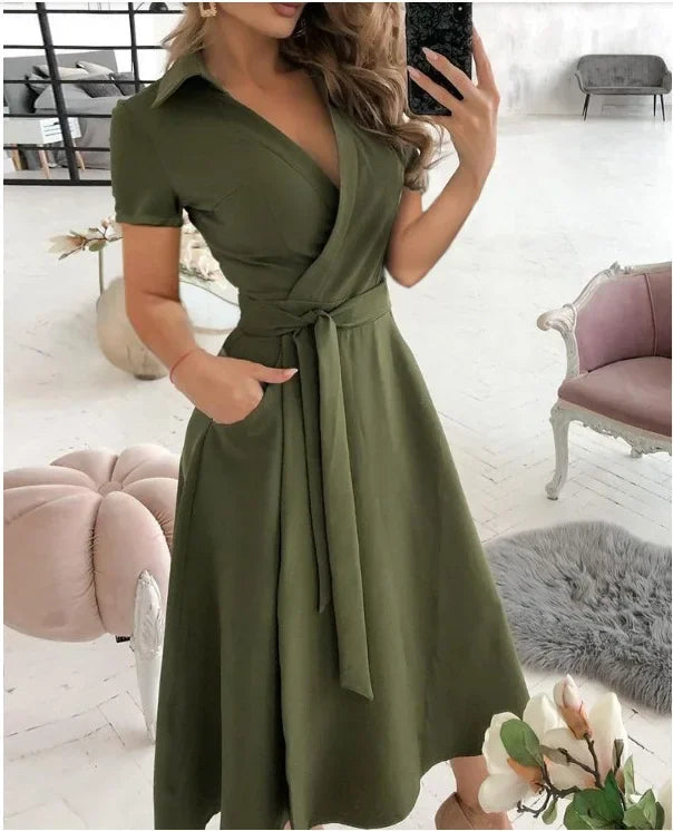Judy | Women's Tie Waist A-Line Midi Dress