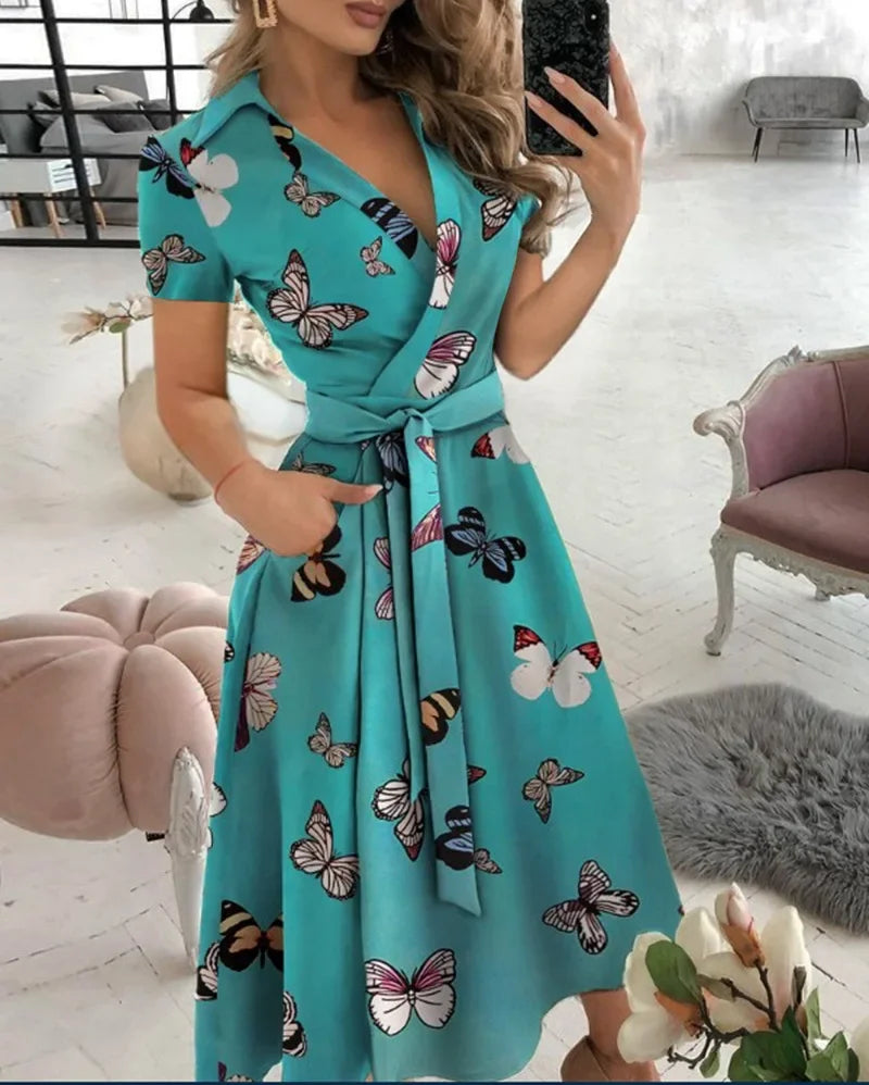 Judy | Women's Tie Waist A-Line Midi Dress