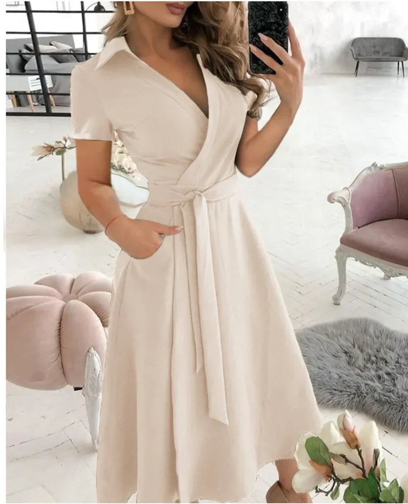 Judy | Women's Tie Waist A-Line Midi Dress