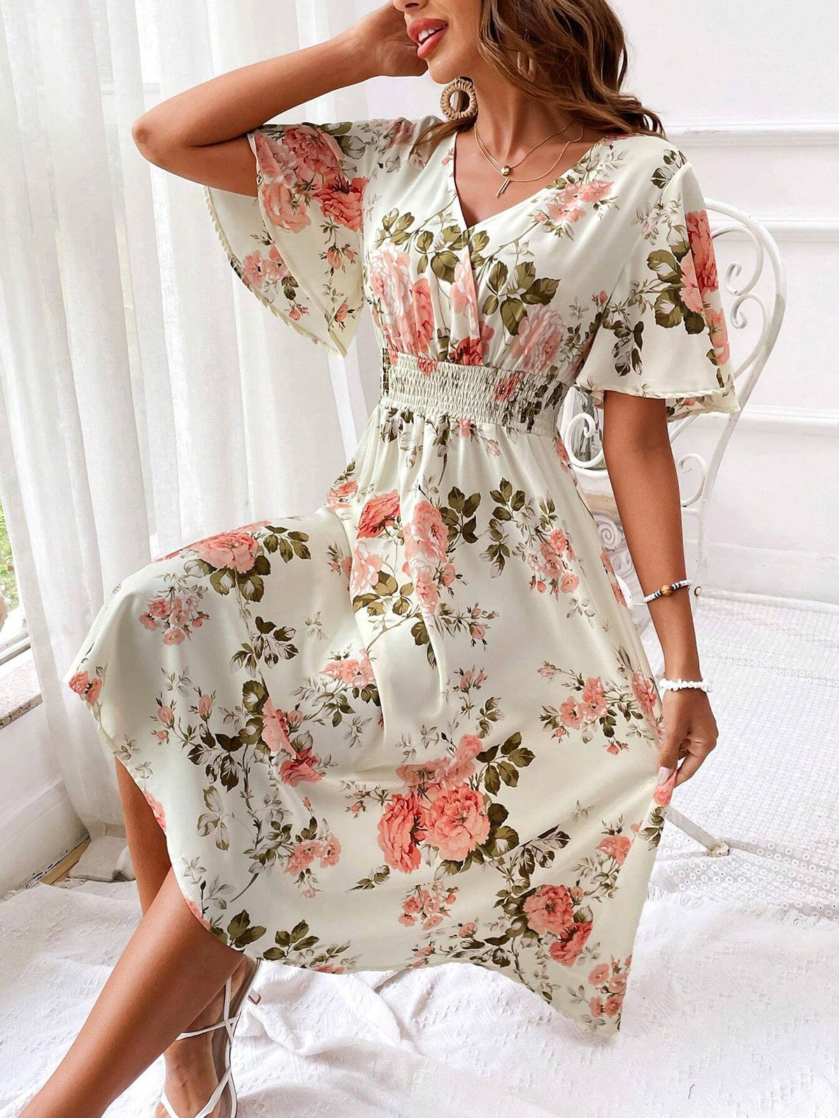 Kara | Women's V-Neck Fit & Flare Midi Dress