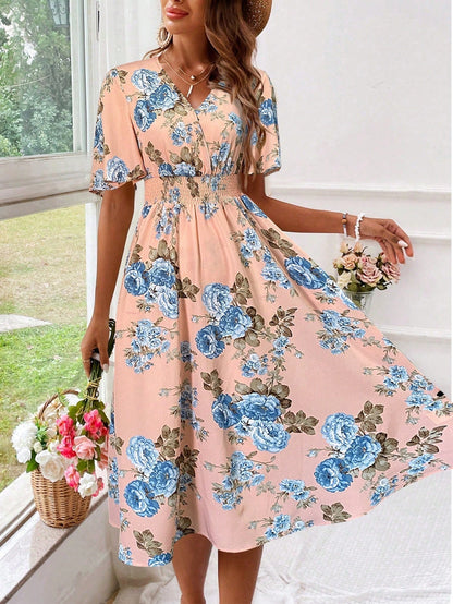 Kara | Women's V-Neck Fit & Flare Midi Dress