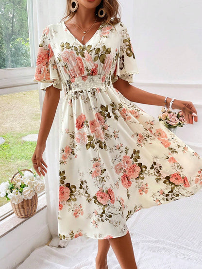 Kara | Women's V-Neck Fit & Flare Midi Dress
