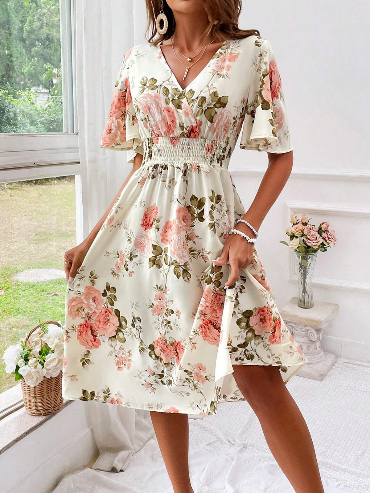 Kara | Women's V-Neck Fit & Flare Midi Dress