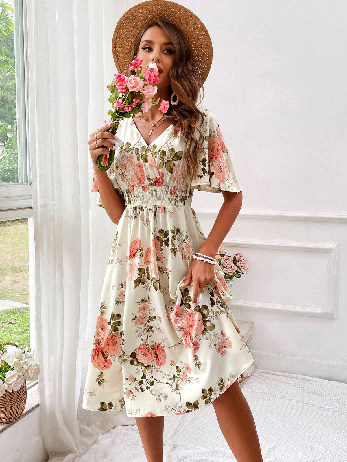 Kara | Women's V-Neck Fit & Flare Midi Dress