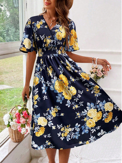 Kara | Women's V-Neck Fit & Flare Midi Dress
