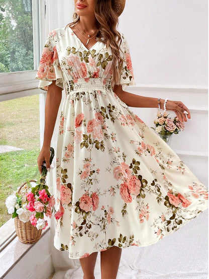 Kara | Women's V-Neck Fit & Flare Midi Dress
