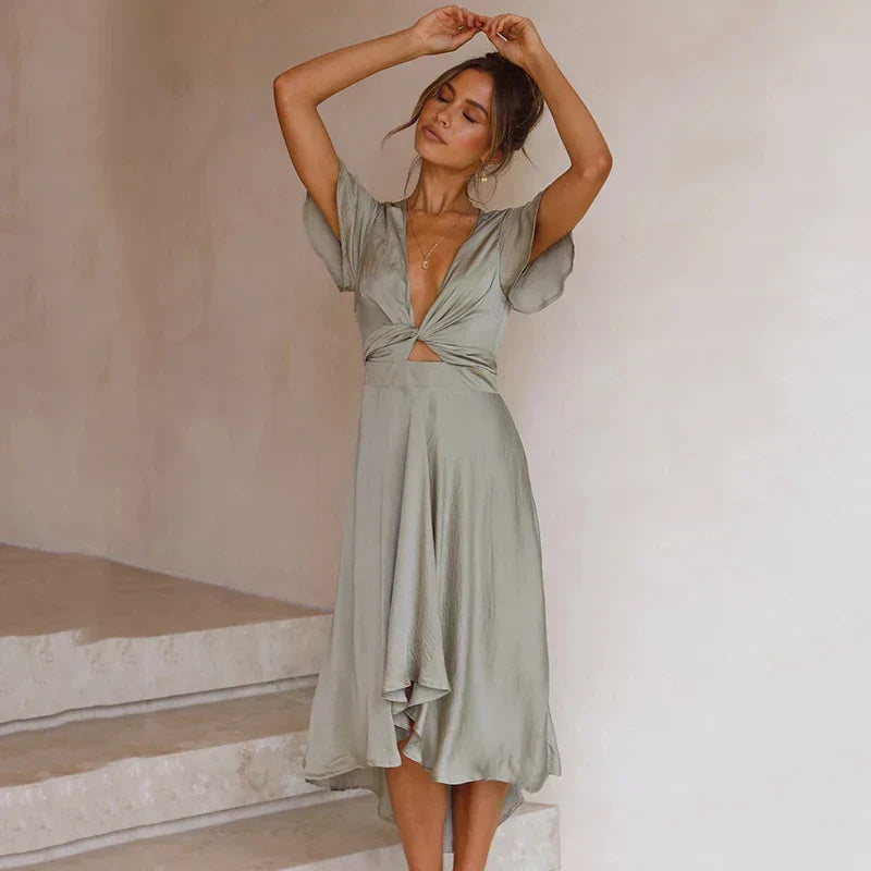 Katherine | Women's V-Neck A-Line Midi Dress