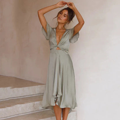 Katherine | Women's V-Neck A-Line Midi Dress