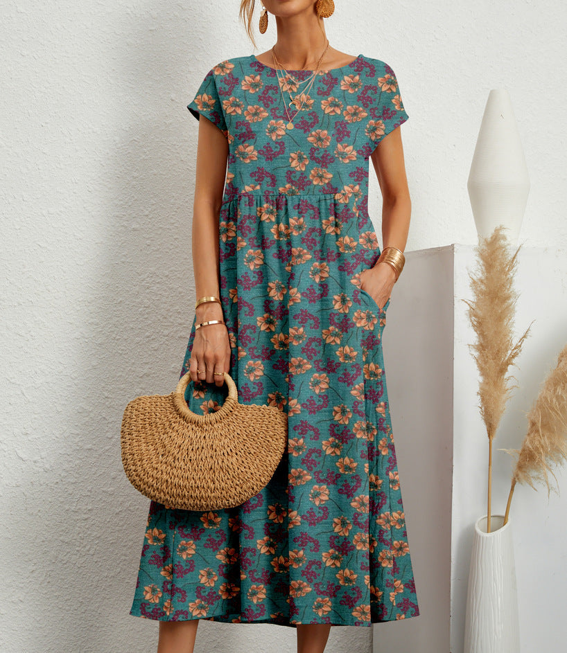 Kathleen | Women's Short Sleeve A-Line Midi Dress