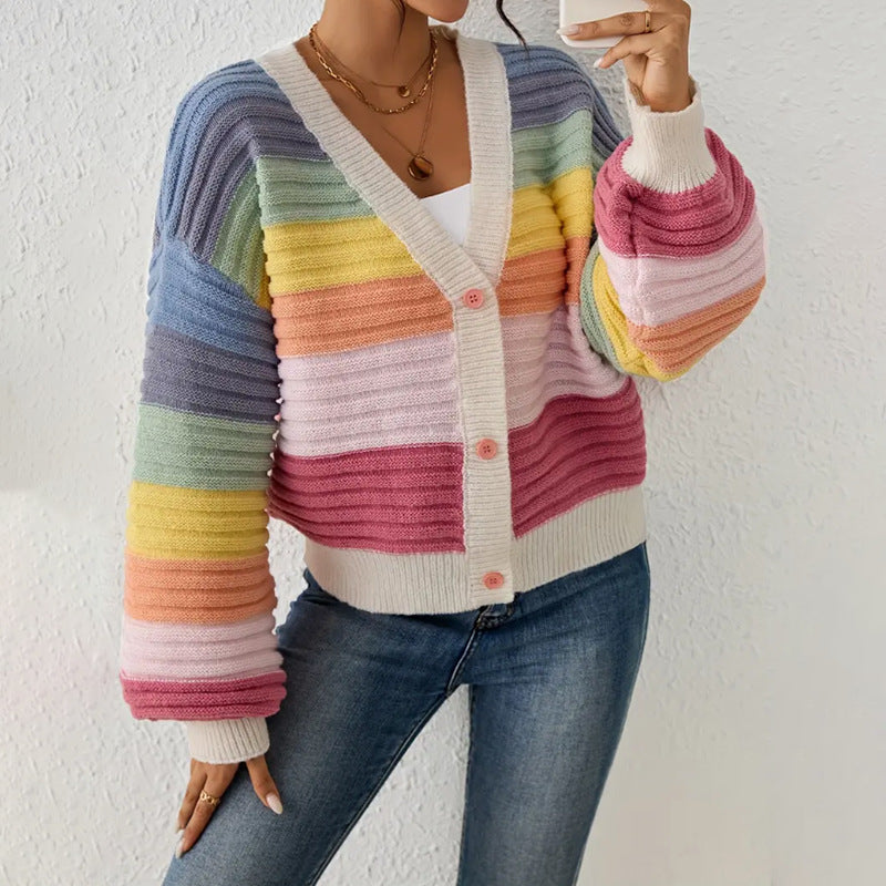 Kathleen | Women's Striped V-Neck Cardigan