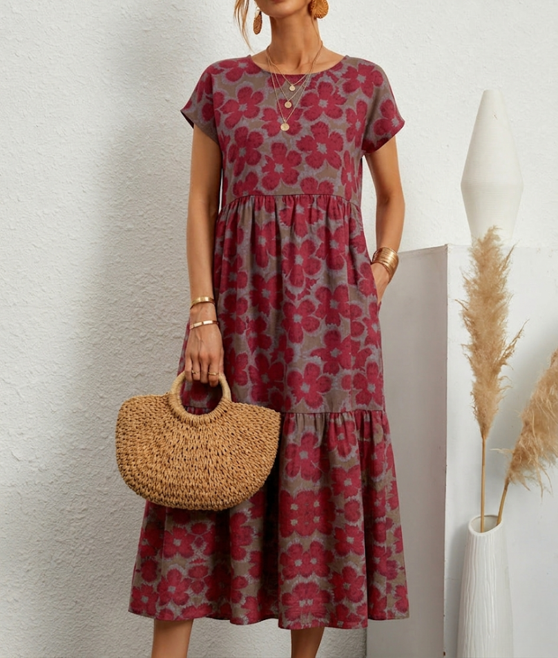 Kathleen | Women's Short Sleeve A-Line Midi Dress