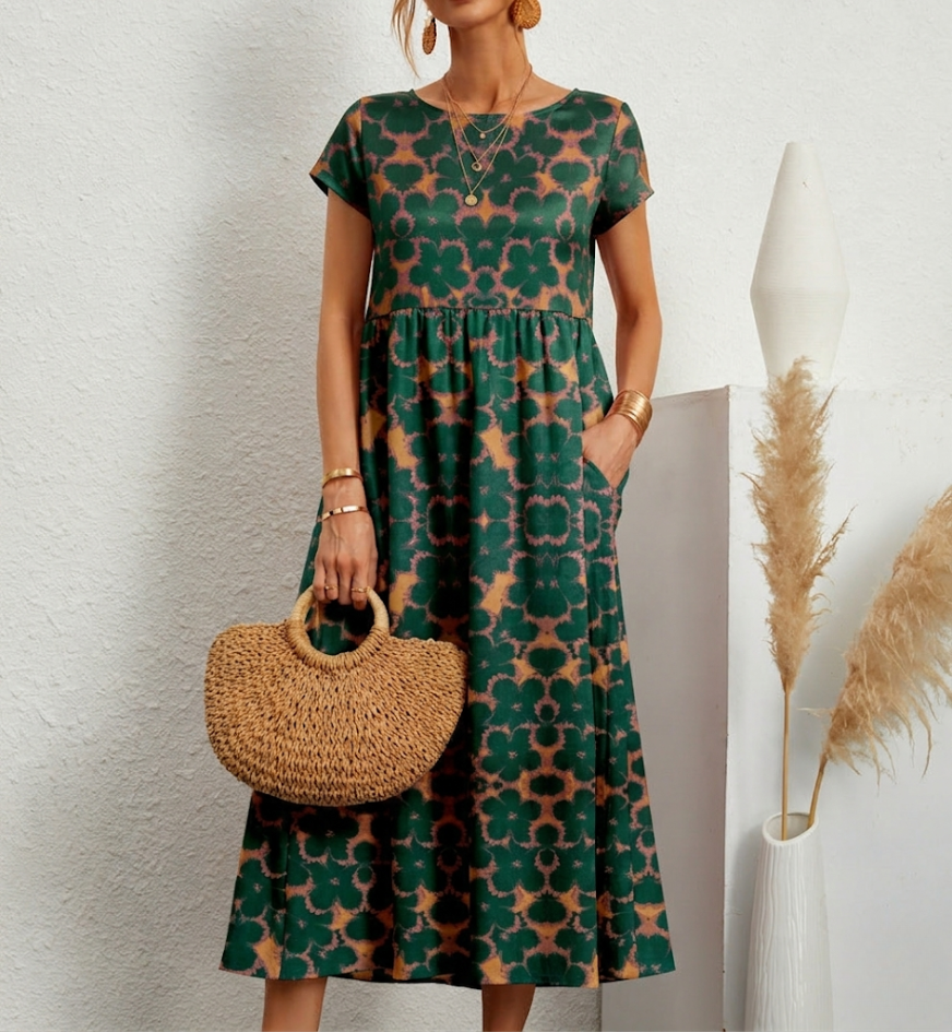 Kathleen | Women's Short Sleeve A-Line Midi Dress
