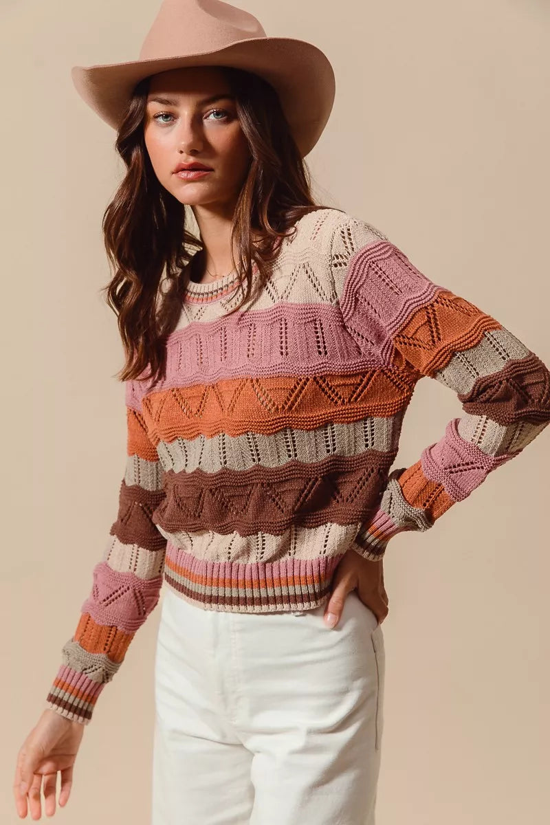 Kathy | Women's Long Sleeve Striped Sweater