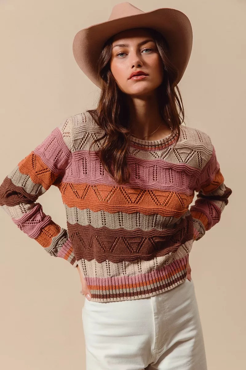 Kathy | Women's Long Sleeve Striped Sweater