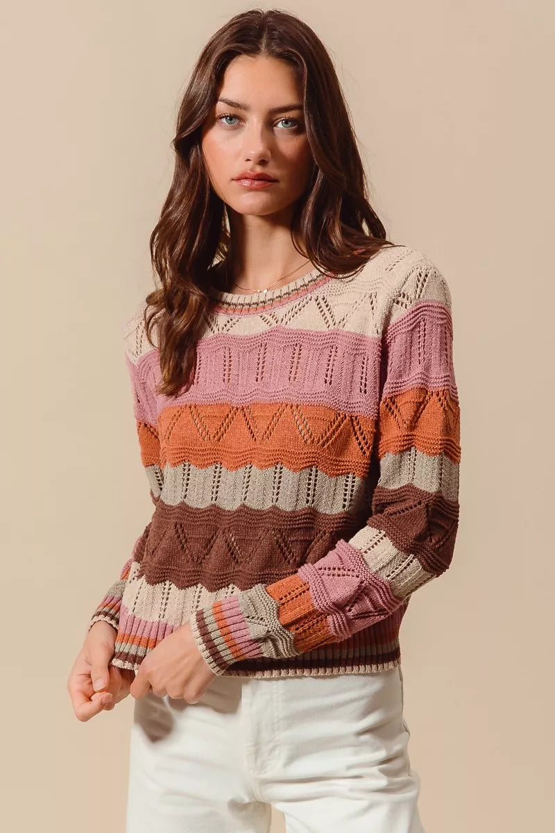 Kathy | Women's Long Sleeve Striped Sweater