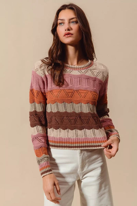 Kathy | Women's Long Sleeve Striped Sweater