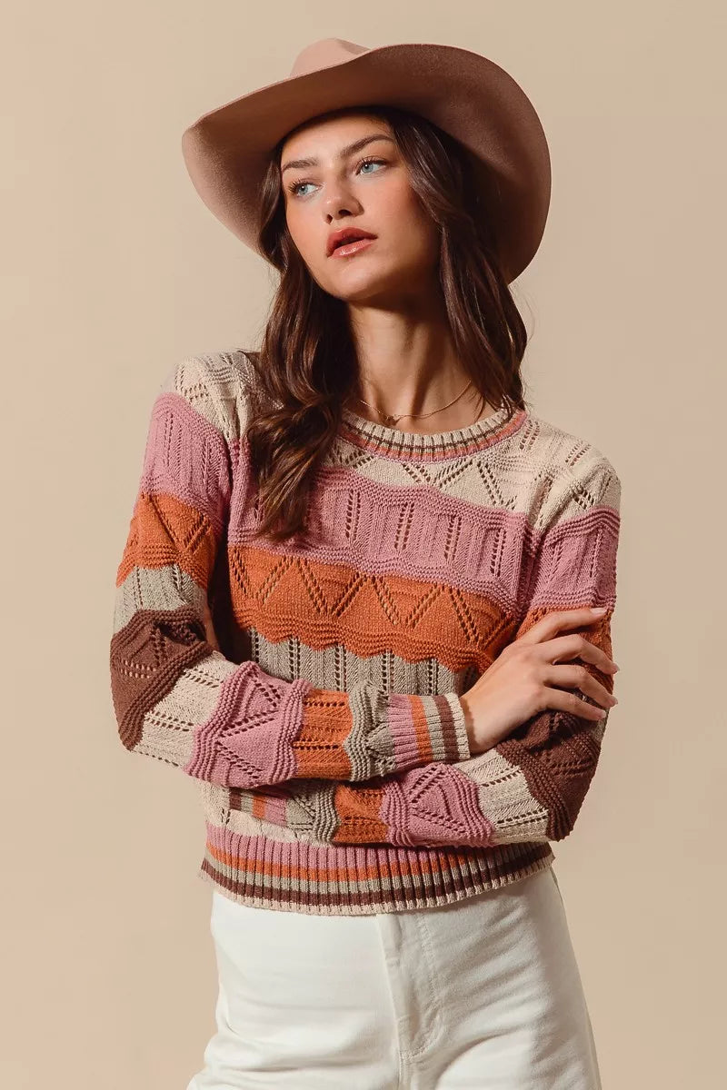 Kathy | Women's Long Sleeve Striped Sweater