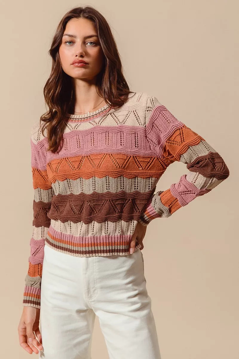 Kathy | Women's Long Sleeve Striped Sweater